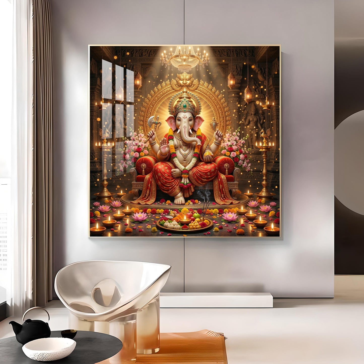 Hindu God Ganpati Ji Glass Finish Square Wall Art