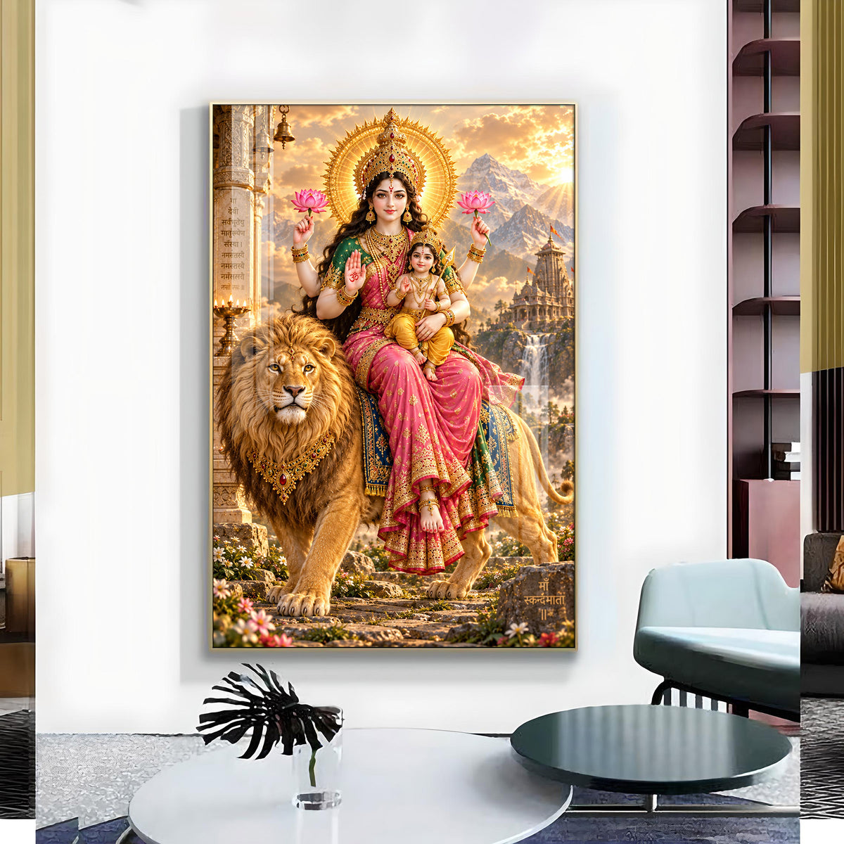 Maa Skandamata Glass Finish Vertical Wall Art