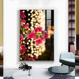 Pink Bougainvillea Flowers Glass Finish Vertical Wall Art