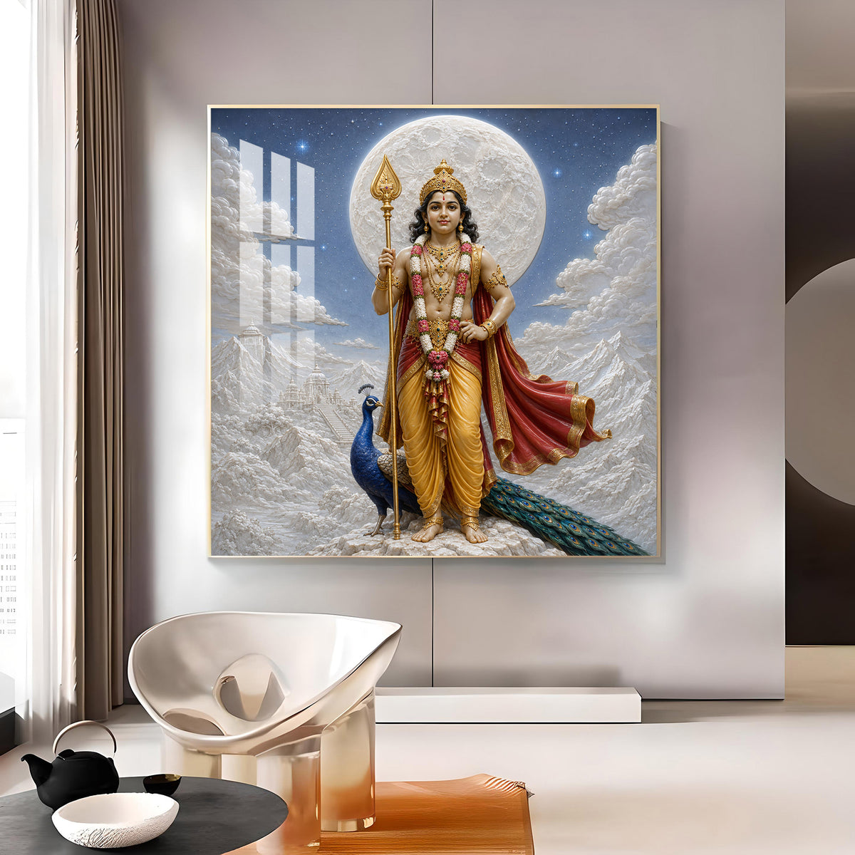 Lord Divine Murugan Glass Finish Square Wall Art