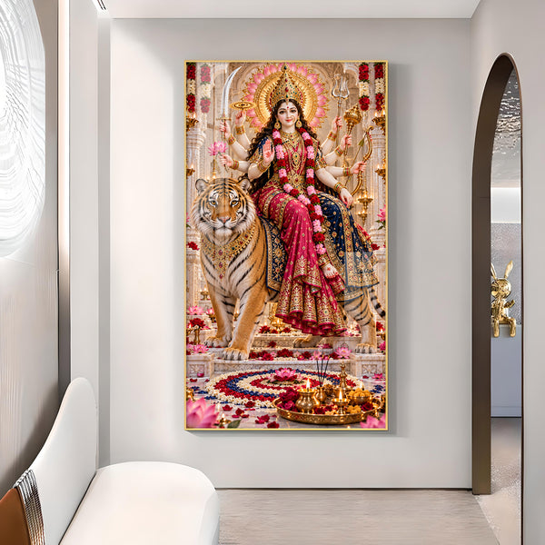 divive Maa Durga Glass Finish Vertical Wall Art
