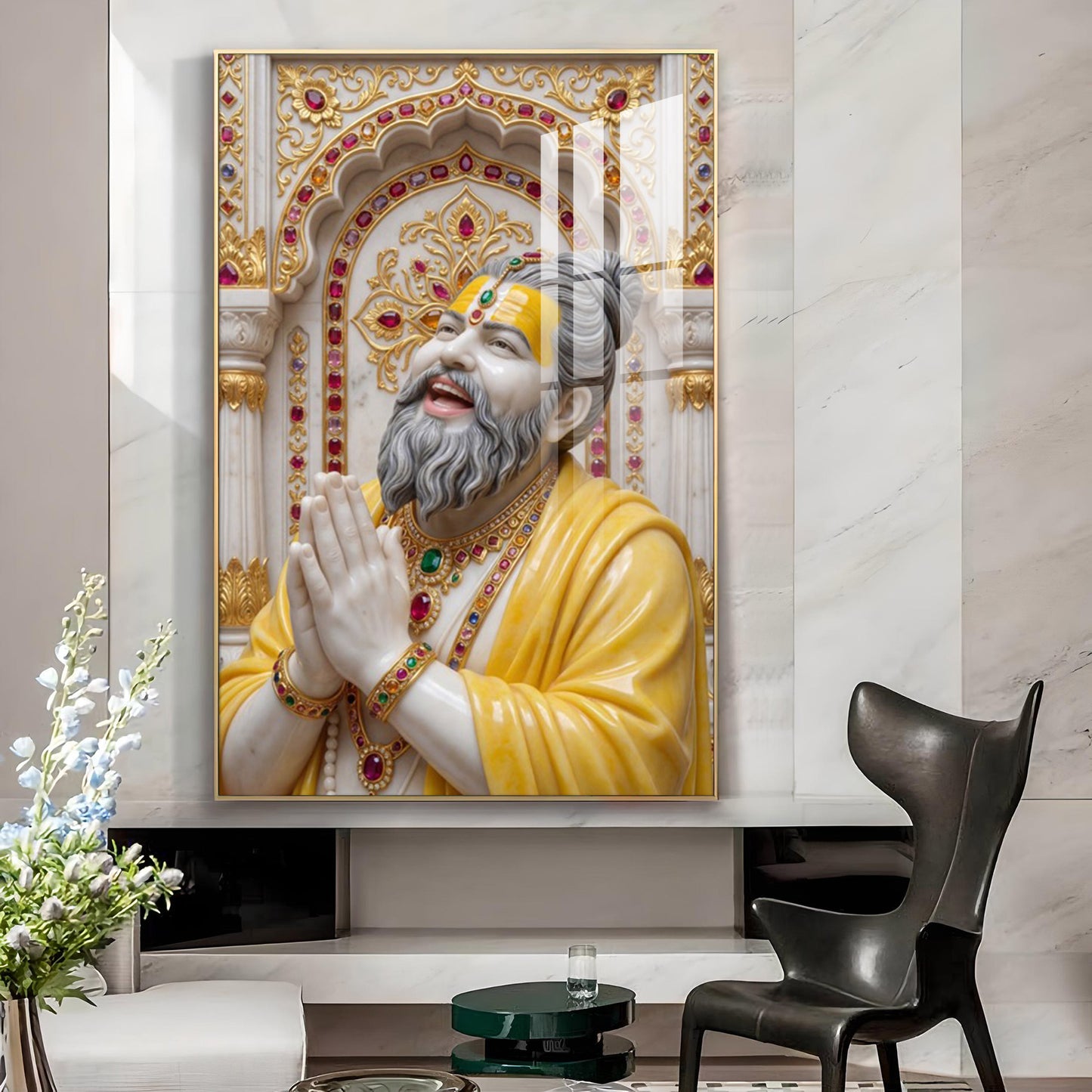 Premanand Ji Maharaj Glass Finish Vertical Wall Art