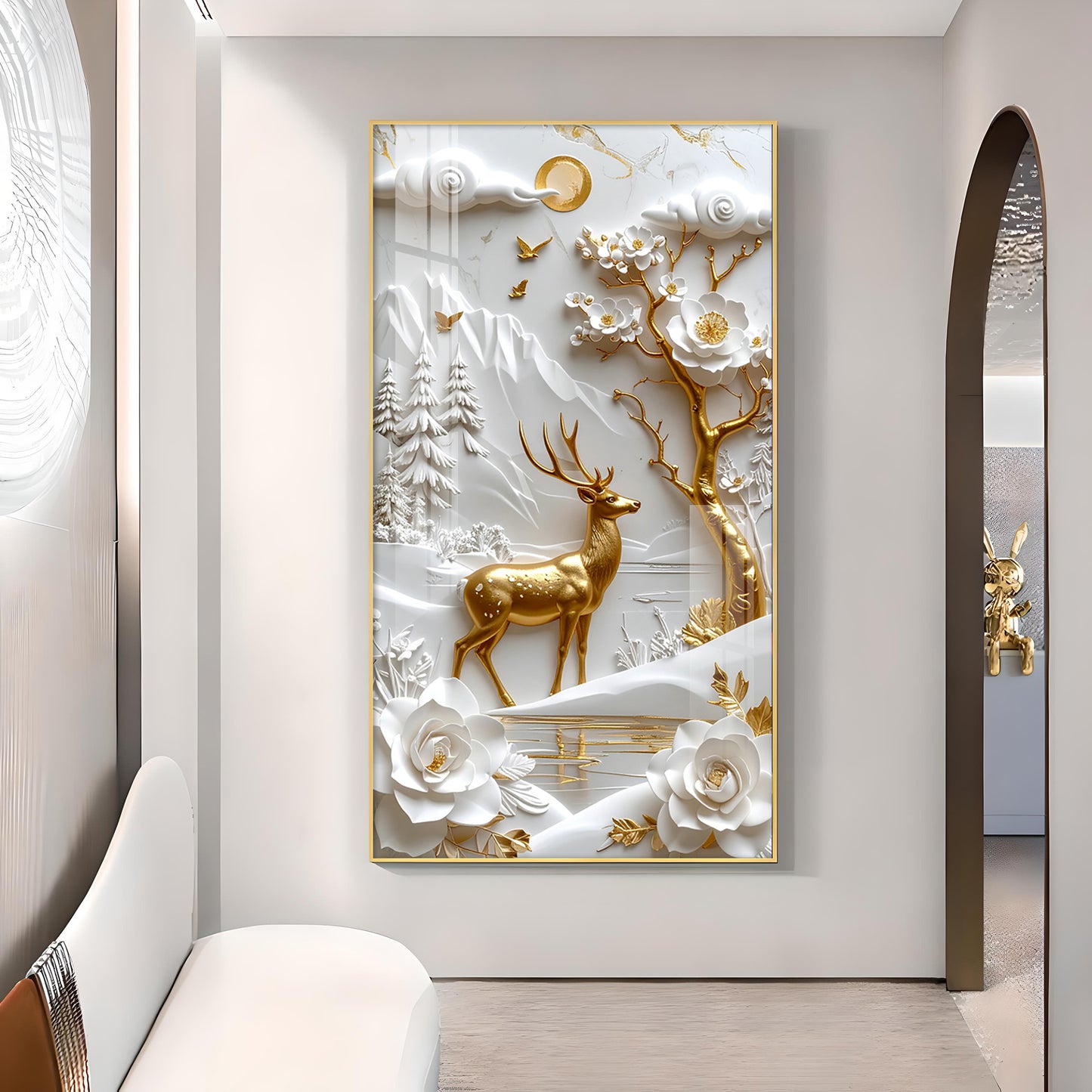 Floral Fawn Delight Glass Finish Vertical Wall Art