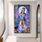 Depicting Lord Krishna Glass Finish Vertical Wall Art