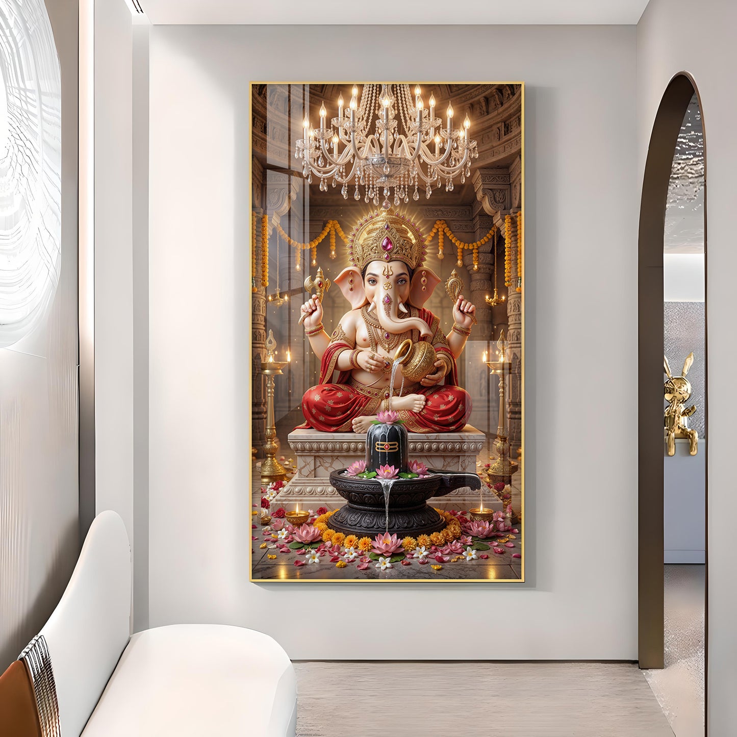 Ganpati Bappa Glass Finish Vertical Wall Art