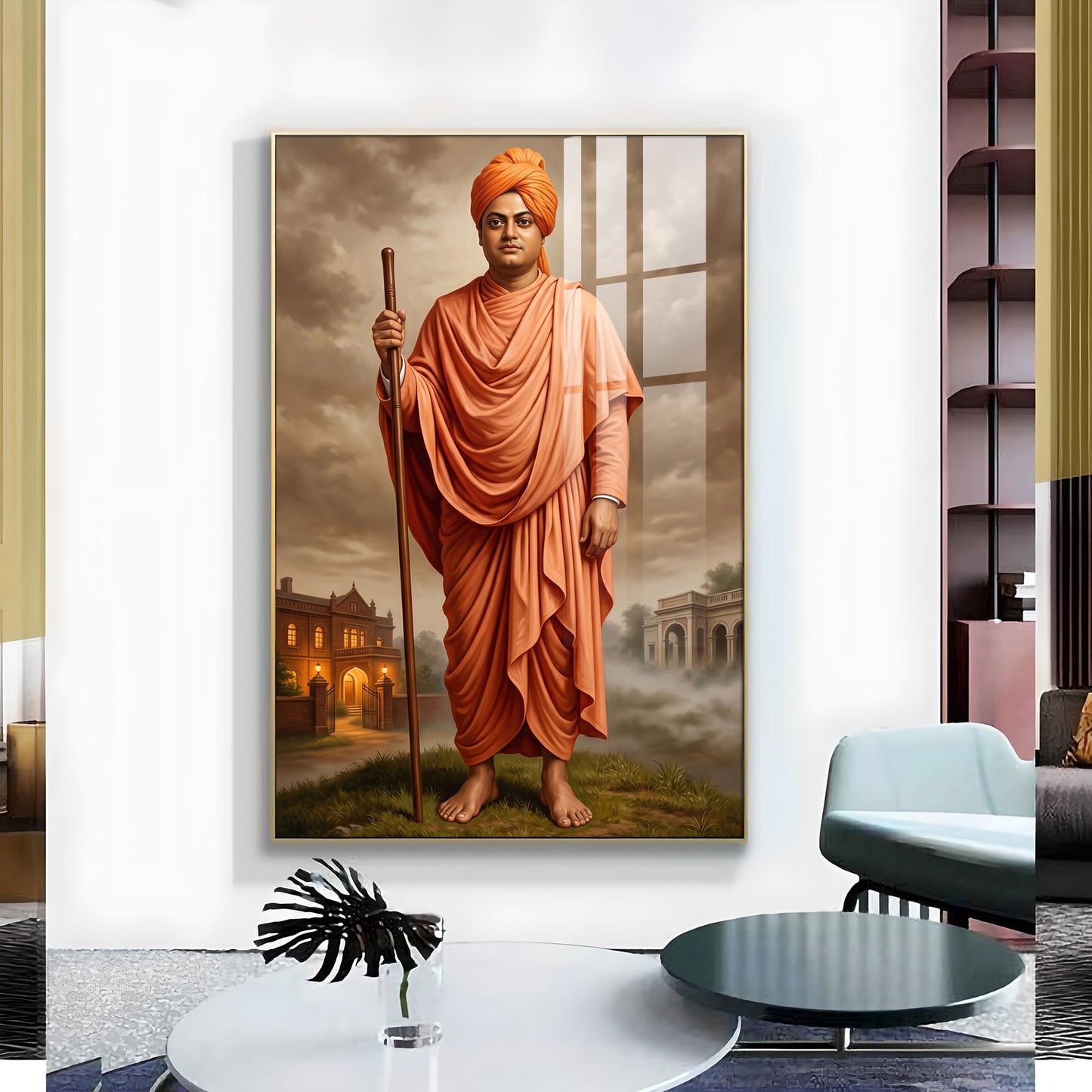 Hindu Monk Swami Vivekananda Glass Finish Vertical Wall Art