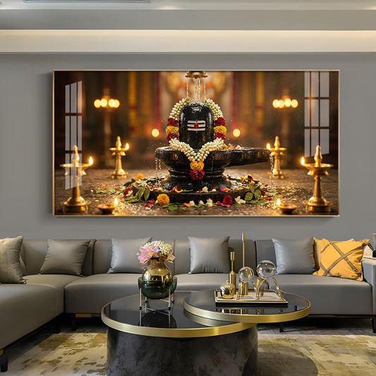 Shivling Eternal Devotion Glass Finish Horizontal Wall Art