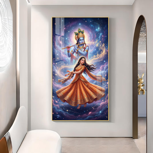 Meera Bai With Krishna Ji Glass Finish Vertical Wall Art
