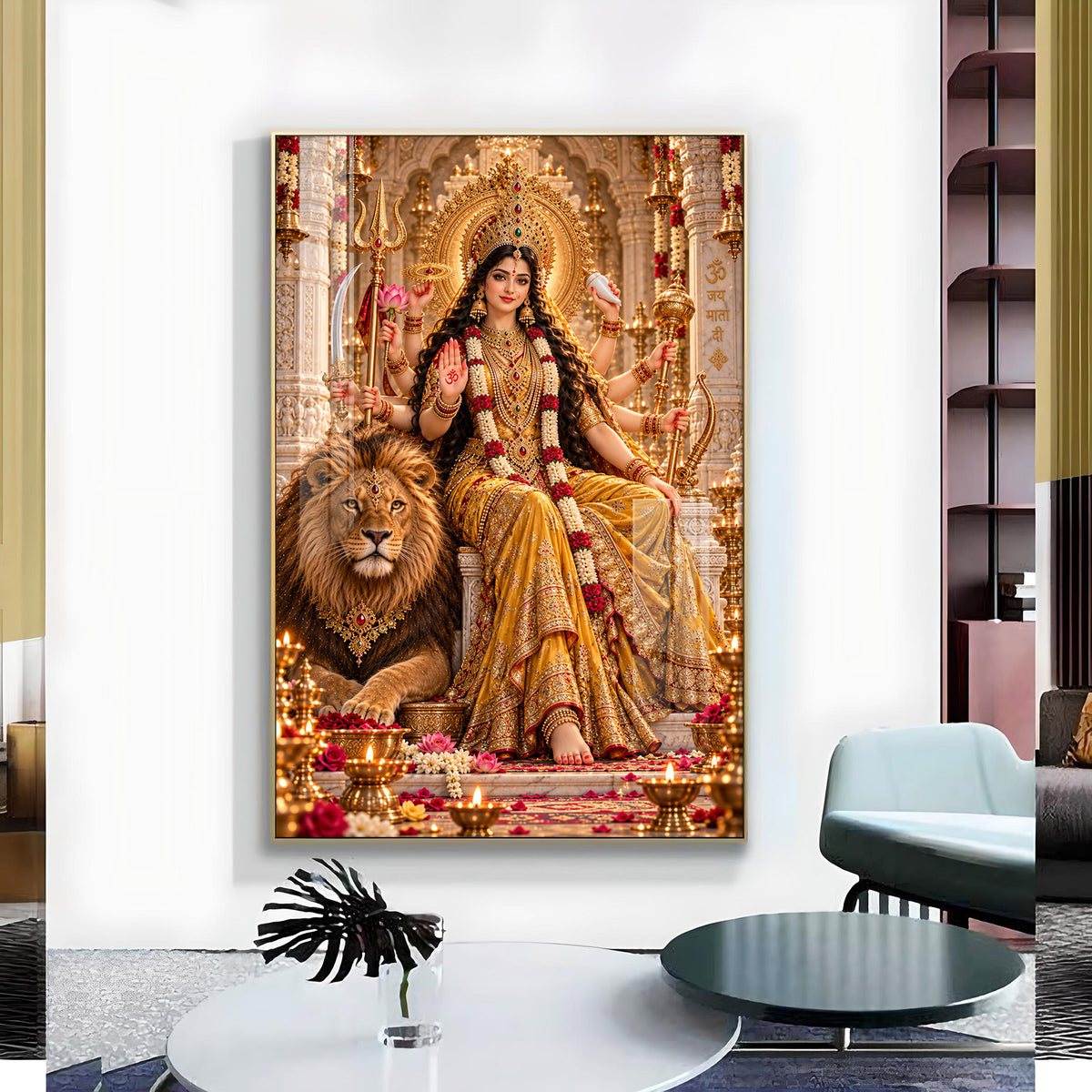Divine Sherawali Maa Glass Finish Vertical Wall Art