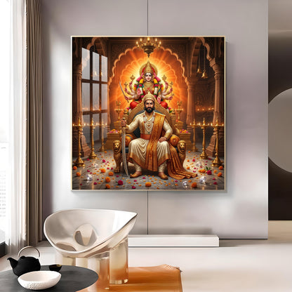 Shivaji Maharaj With Maa Durga Glass Finish Square Wall Art