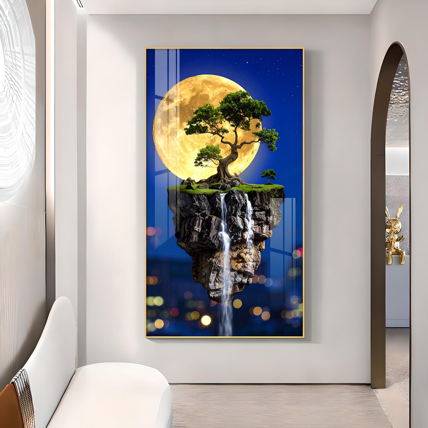 Dreamy Waterfall Escape Glass Finish Vertical Wall Art