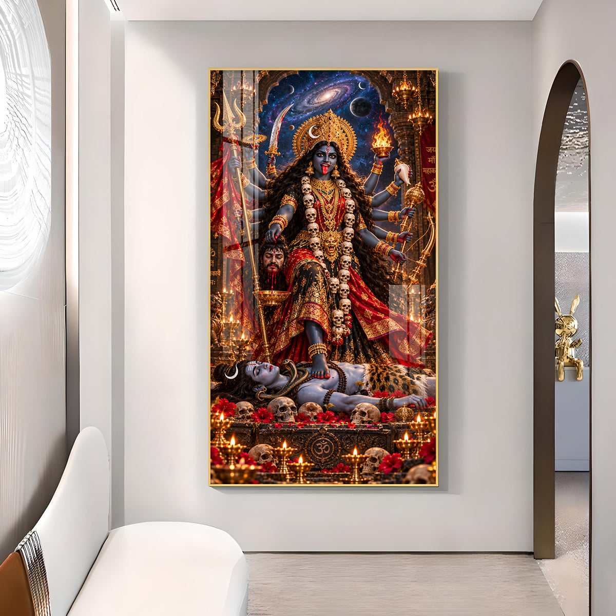 Maa Mahakali Dakshina Kali Glass Finish Vertical Wall Art