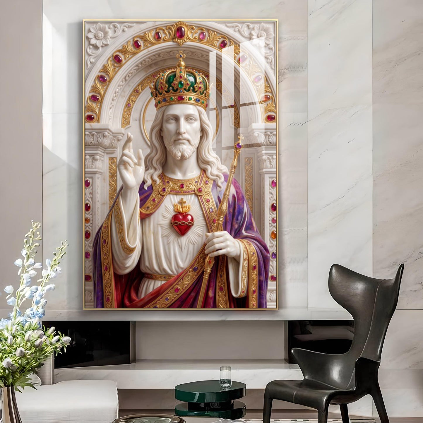 Christ The King Glass Finish Vertical Wall Art