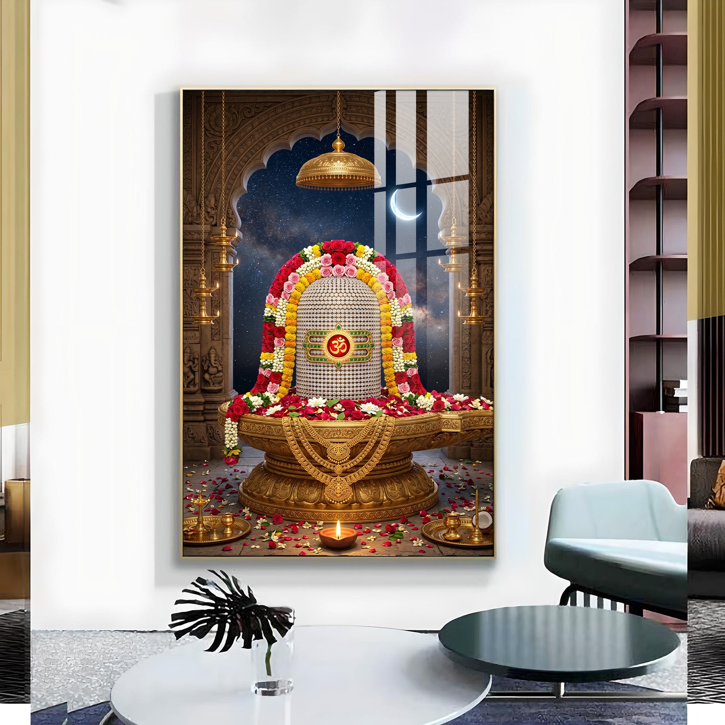 Lord Shiva Lingam Glass Finish Vertical Wall Art