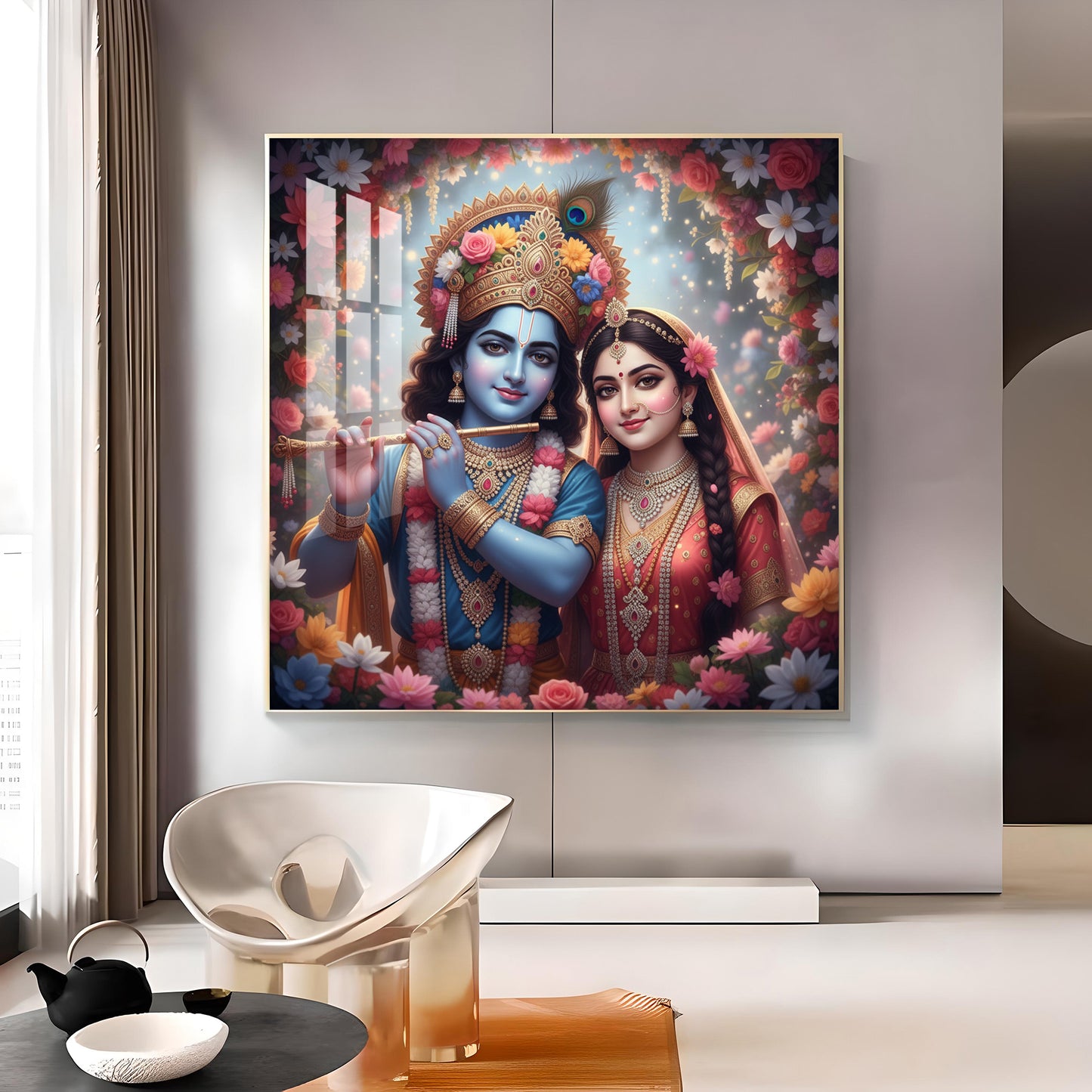 Divine Shri Radha Krishna Glass Finish Square Wall Art