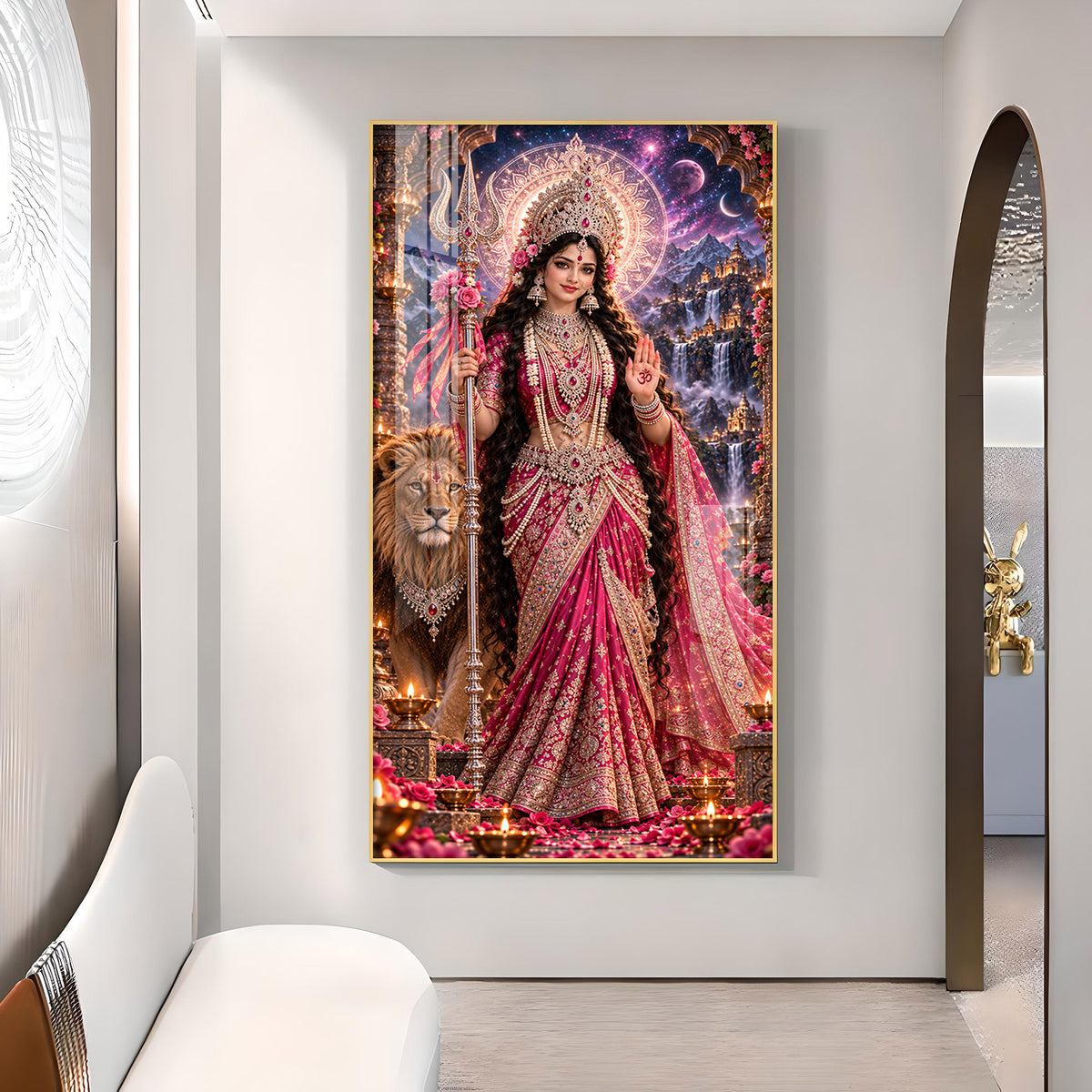 Maa Jagadamba Glass Finish Vertical Wall Art