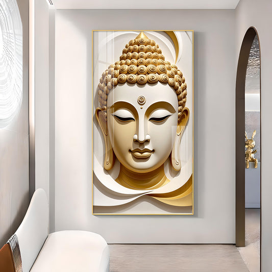 Divine Peace Buddha Glass Finish Vertical Wall Art