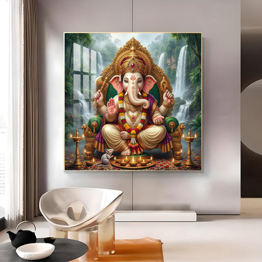 Jai Ganesh Deva Glass Finish Square Wall Art