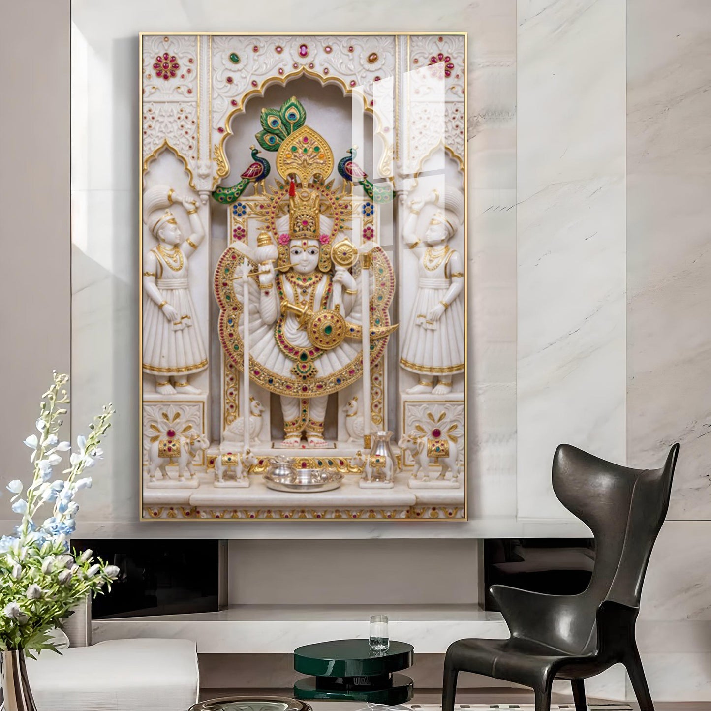 Shri Ranchor Raiji Glass Finish Vertical Wall Art