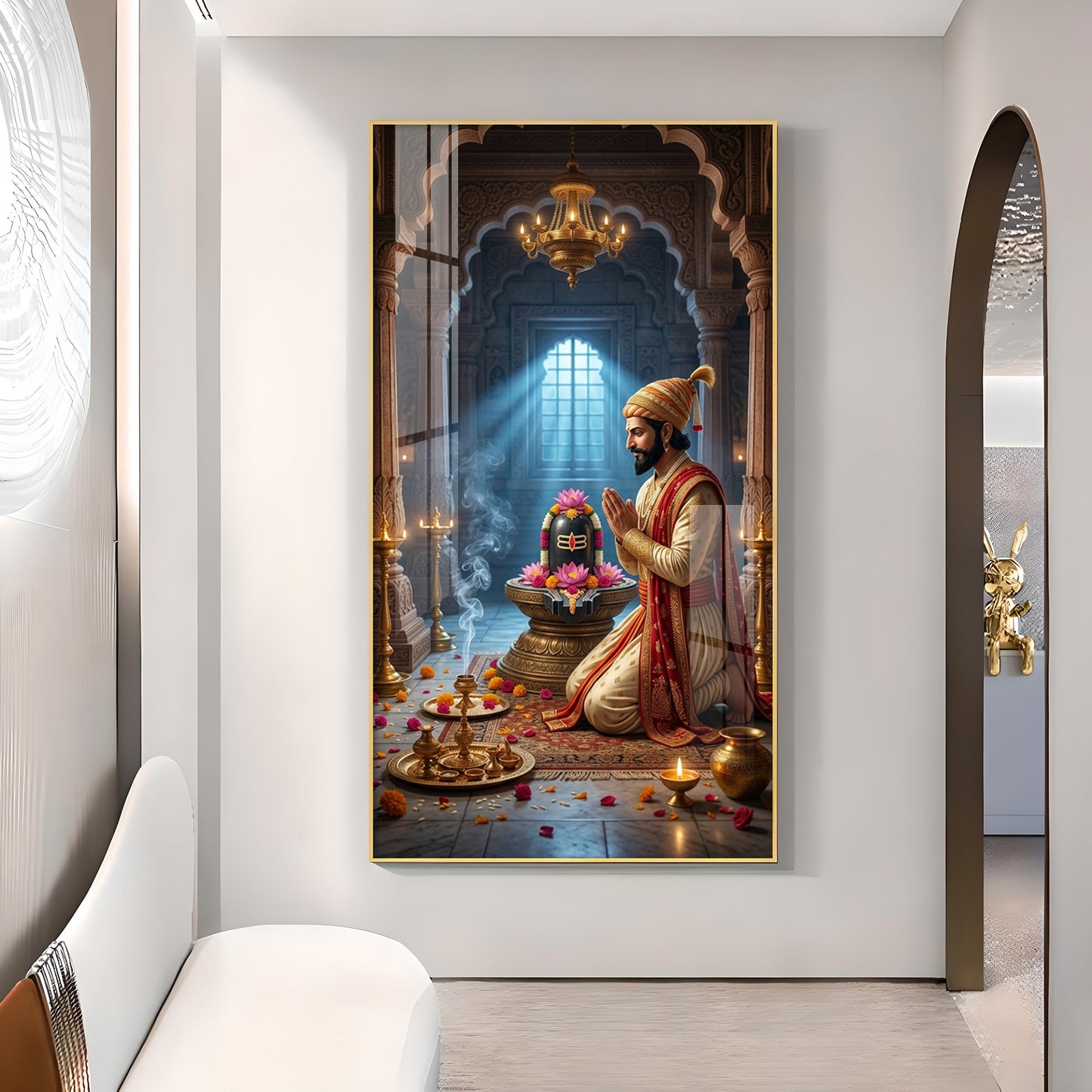 Chhatrapati Shivaji Maharaj WIth Lord Shiva Glass Finish Vertical Wall Art