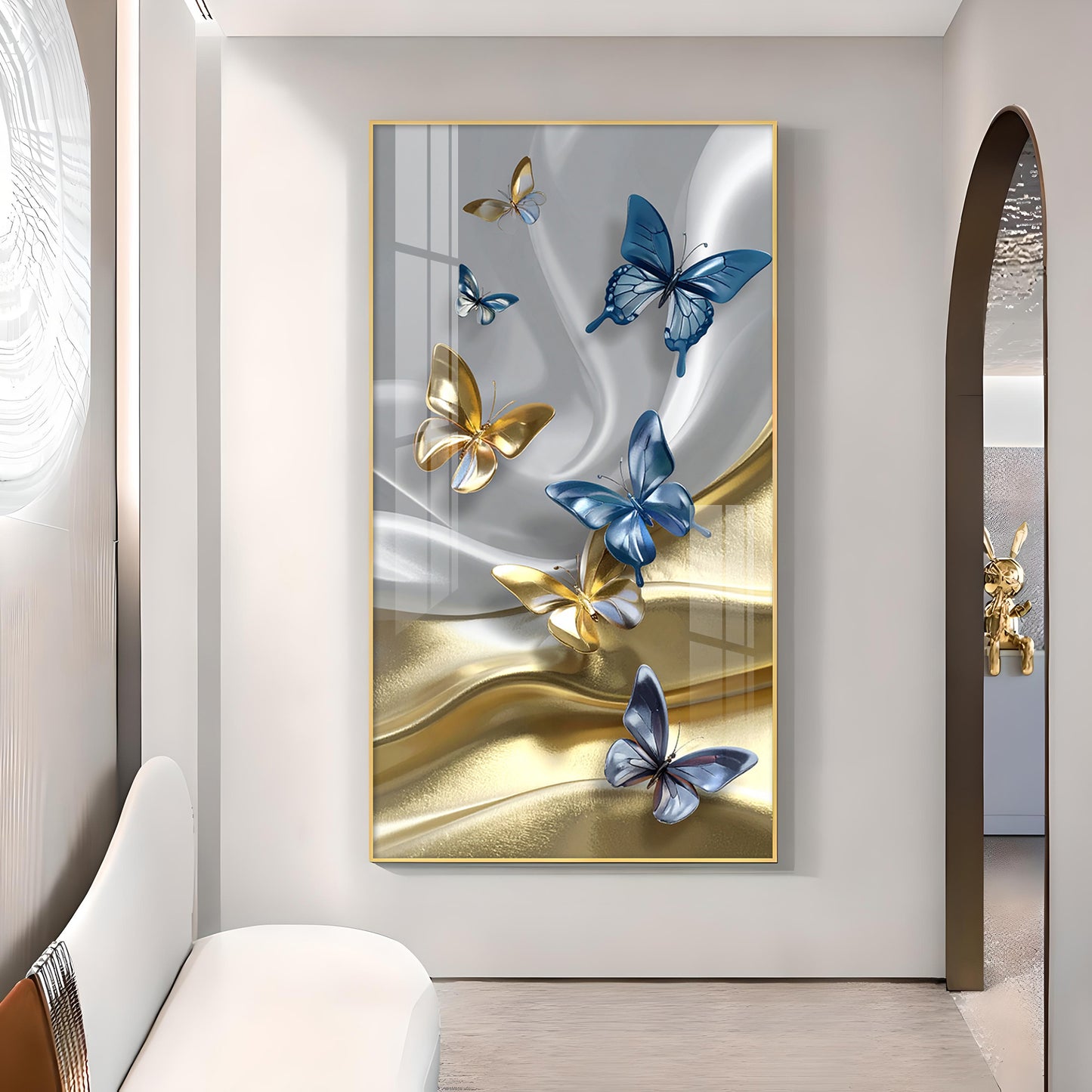 Radiant Butterfly Dance Glass Finish Vertical Wall Art