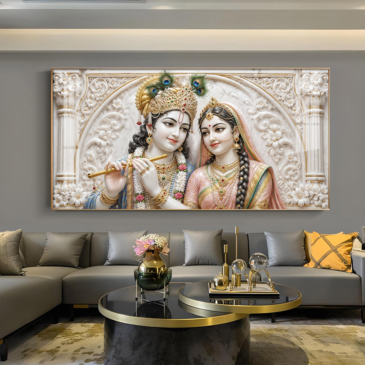 Divine Radha Krishna ji Glass Finish Horizontal Wall Art