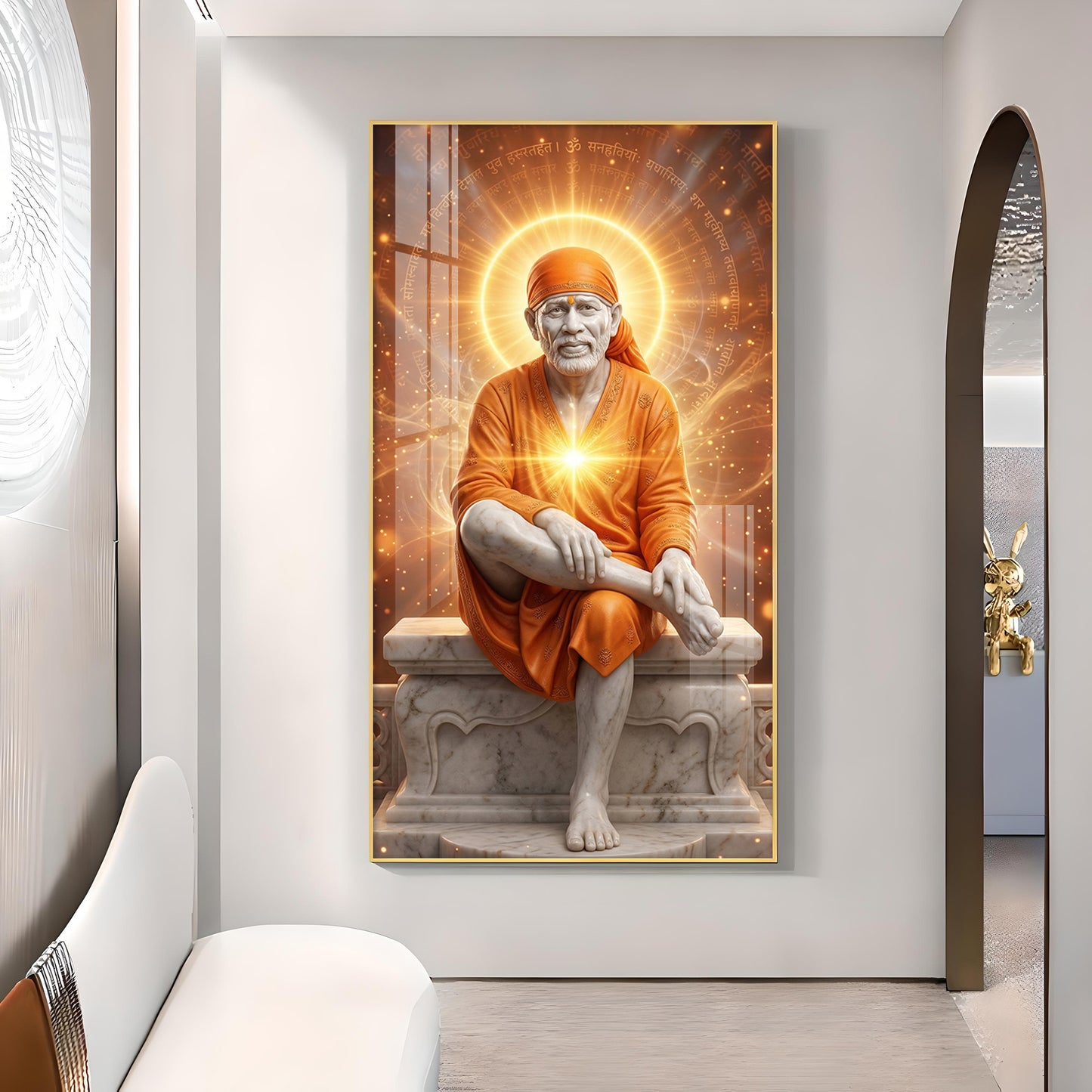 Sai Baba's Grace Glass Finish Vertical Wall Art