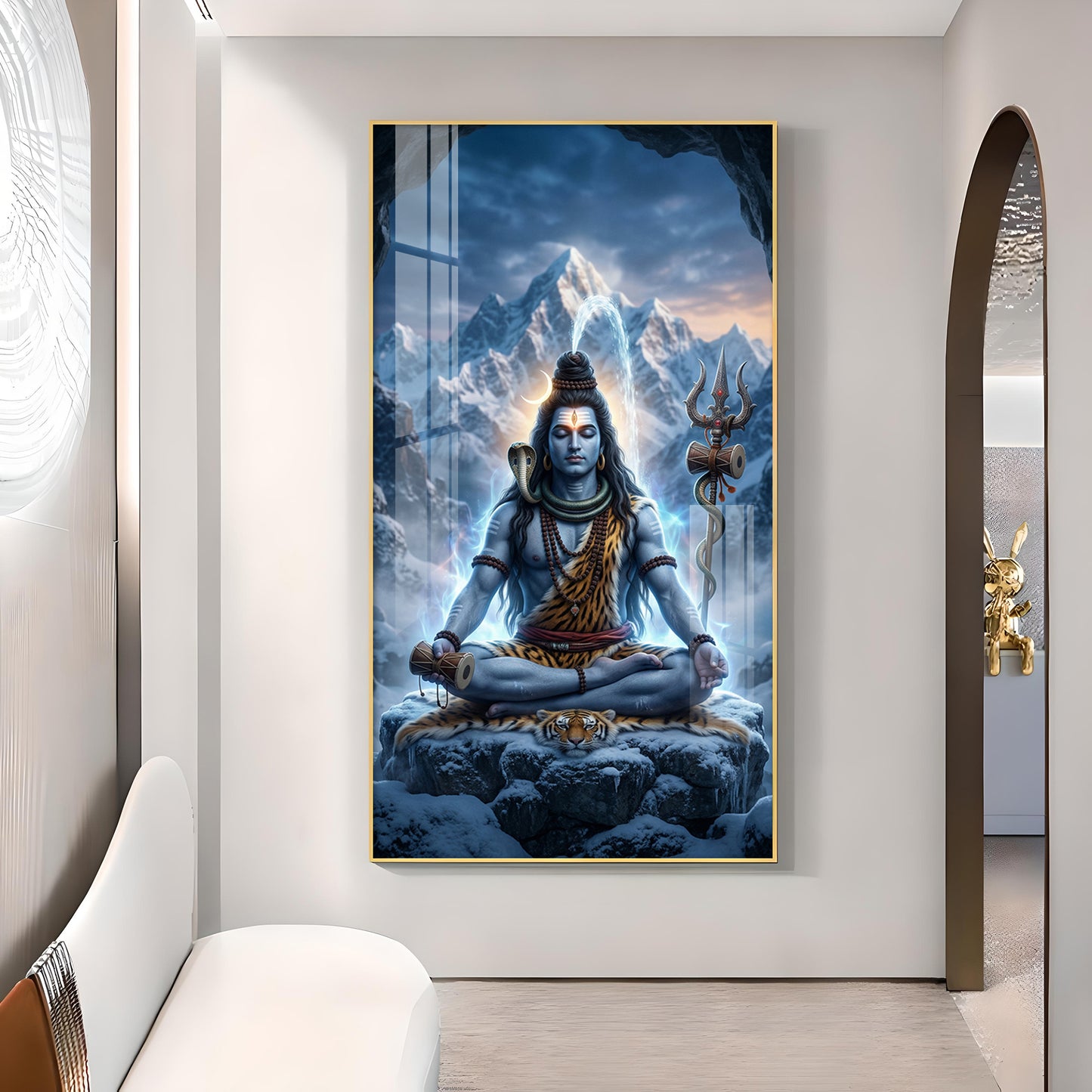 Hindu lord Shiv Glass Finish Vertical Wall Art