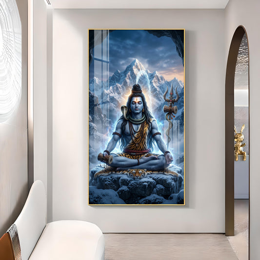 Hindu lord Shiv Glass Finish Vertical Wall Art