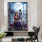 Depicting Lord Shiva & Goddess Parvati Glass Finish Vertical Wall Art