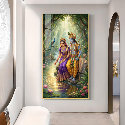 Radha Rani With Krishna Glass Finish Vertical Wall Art