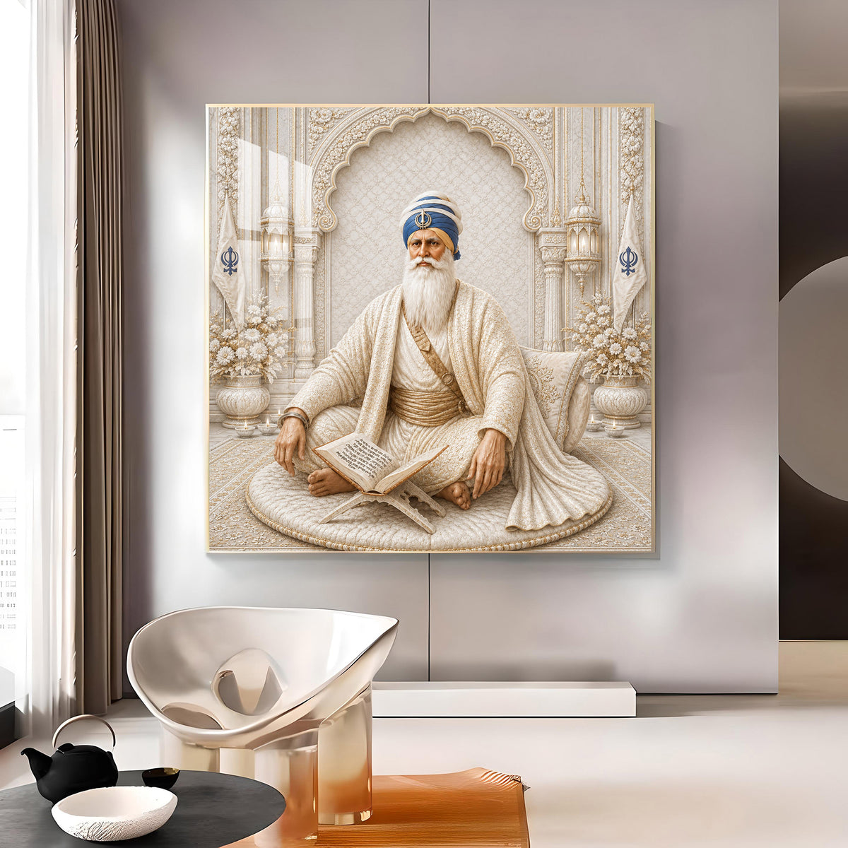 Baba Deep Singh Glass Finish Square Wall Art