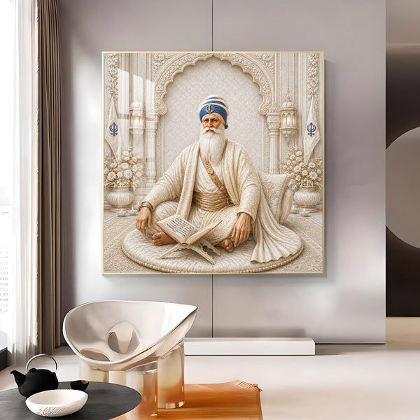 Baba Deep Singh Glass Finish Square Wall Art