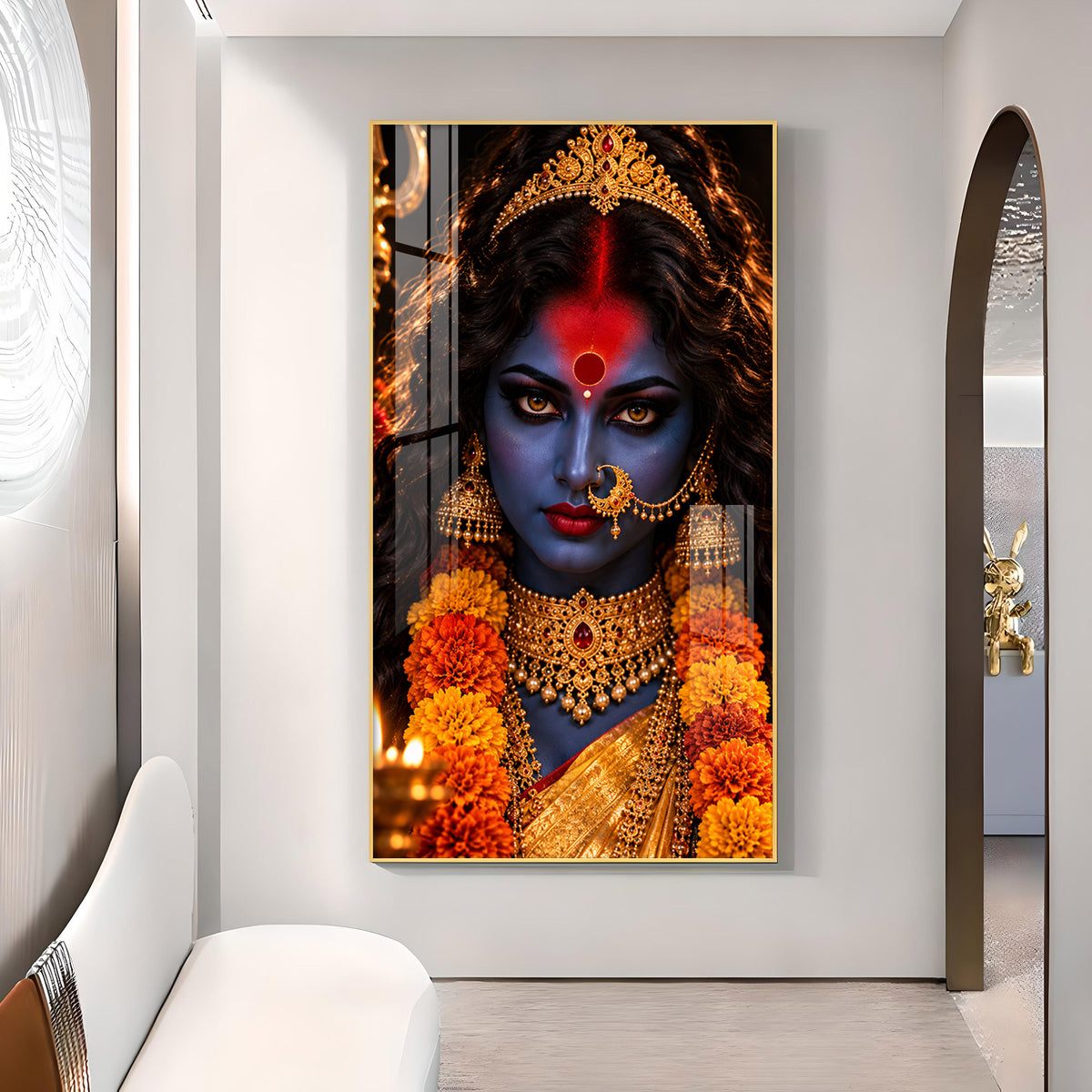 Maa Kali Glass Finish Vertical Wall Art