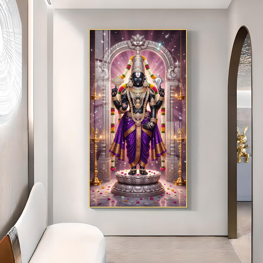 Om Namo Venkateswara Glass Finish Vertical Wall Art