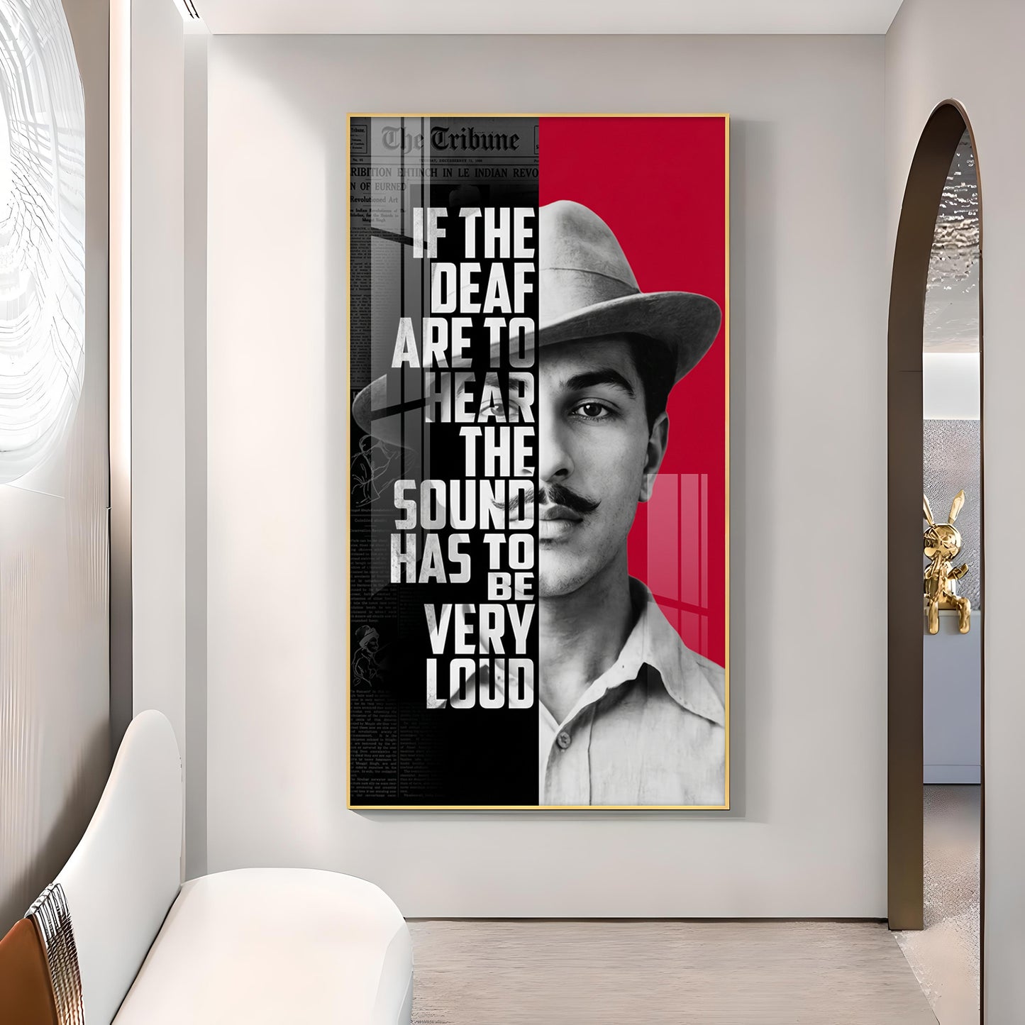 Bhagat Singh Glass Finish Vertical Wall Art