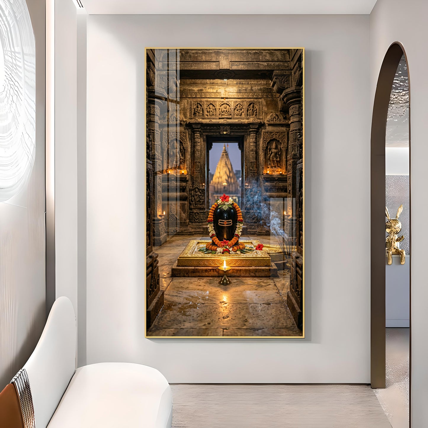 Divine Shiva Lingam Glass Finish Vertical Wall Art