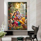Generic Radha Krishna Glass Finish Vertical Wall Art