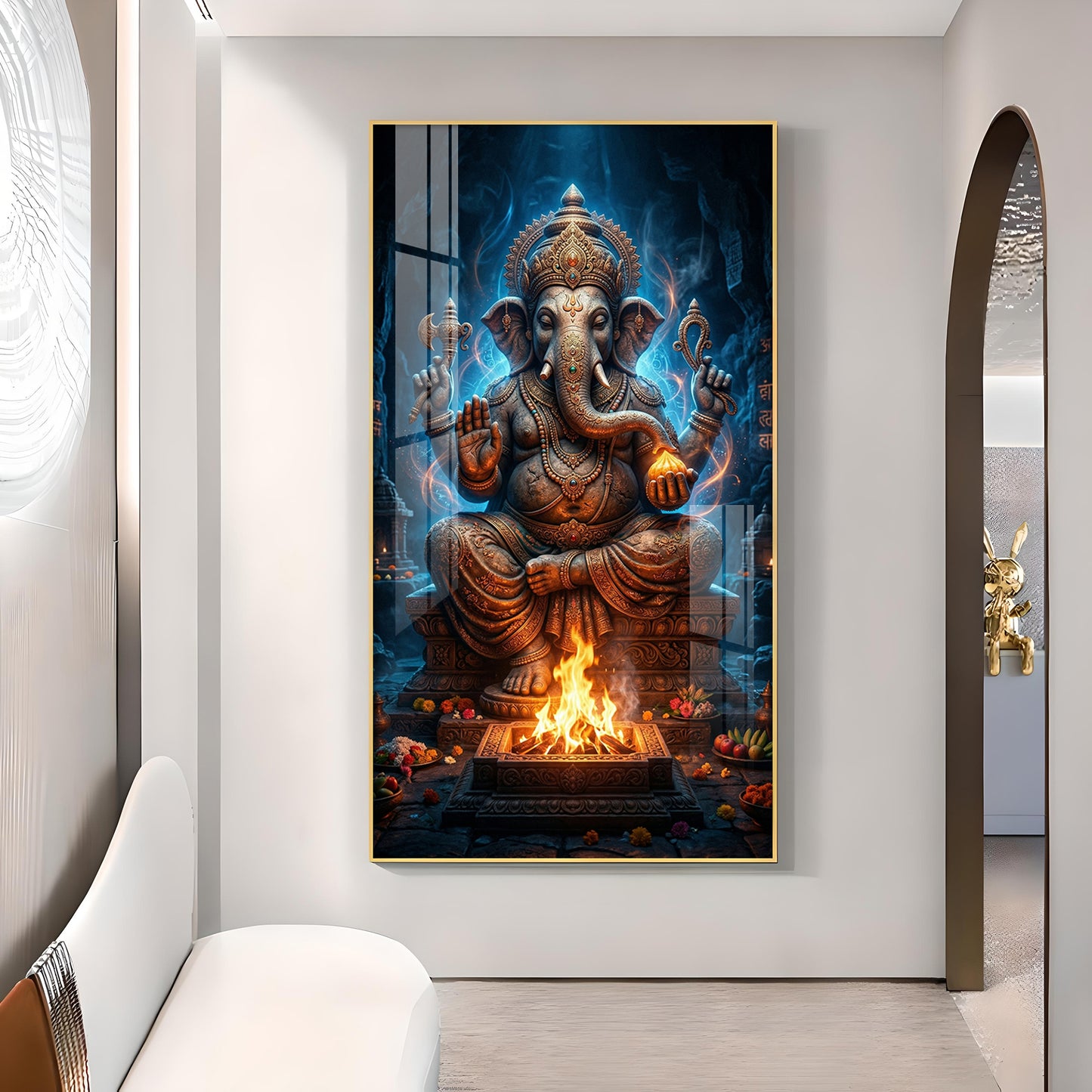 Divine Shree Ganesh Ji Glass Finish Vertical Wall Art