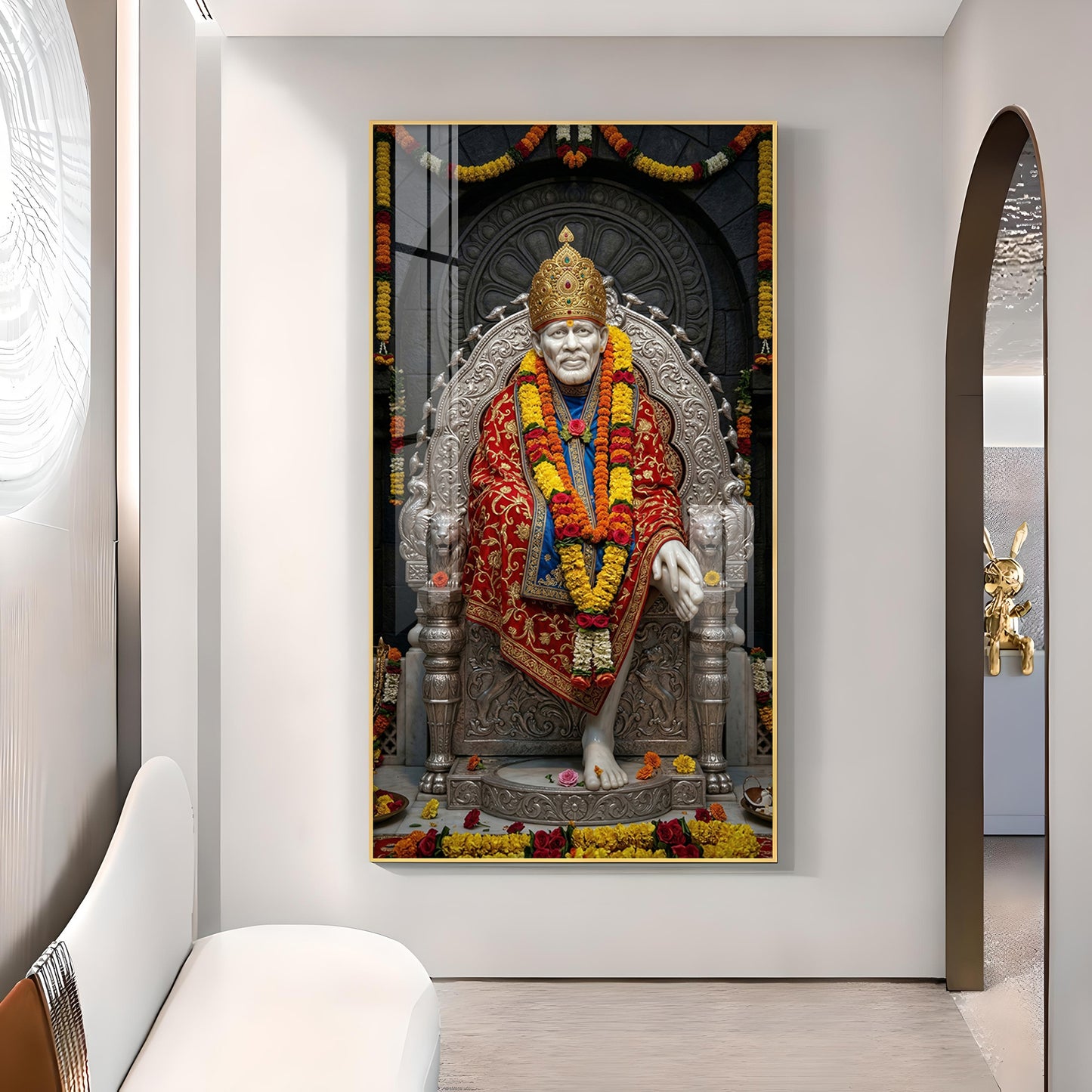Sai Baba Blessings Glass Finish Vertical Wall Art