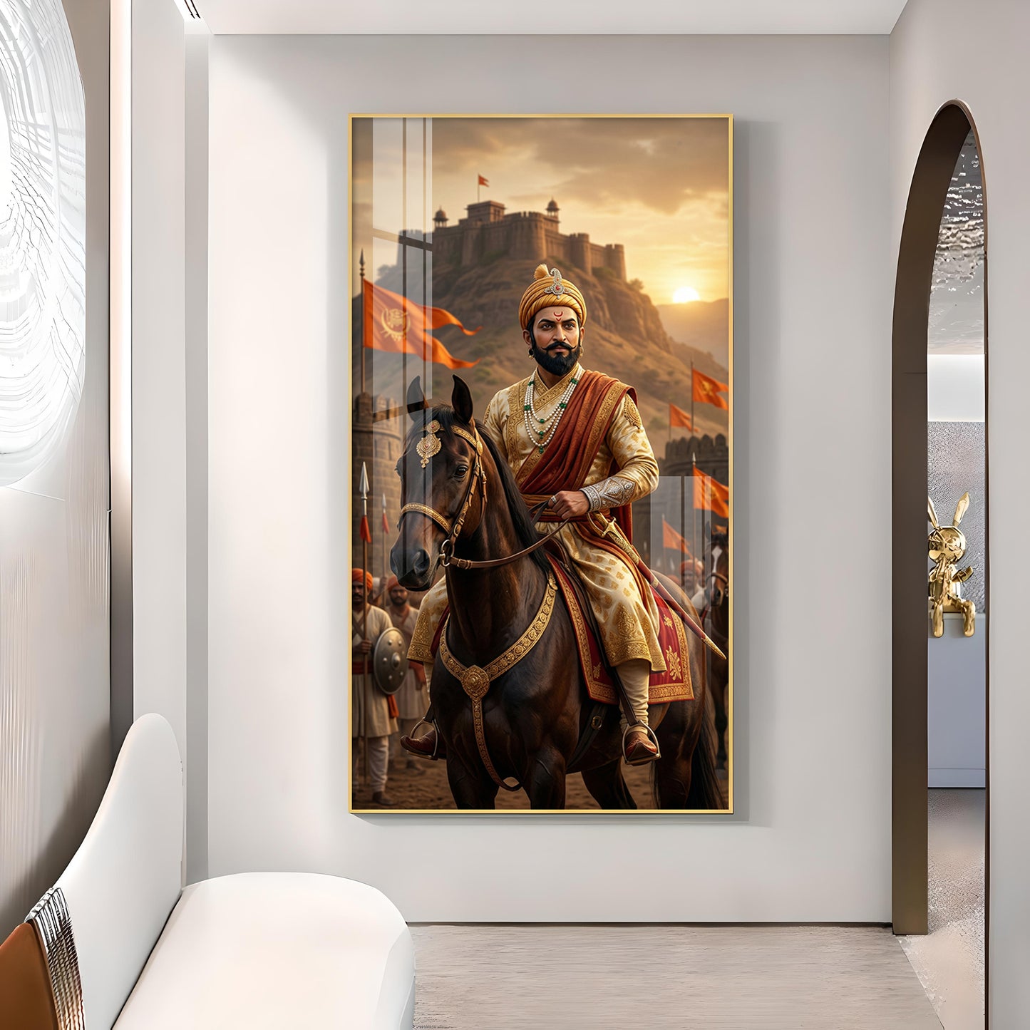 Victorious Chhatrapati Shivaji Maharaj Glass Finish Vertical Wall Art