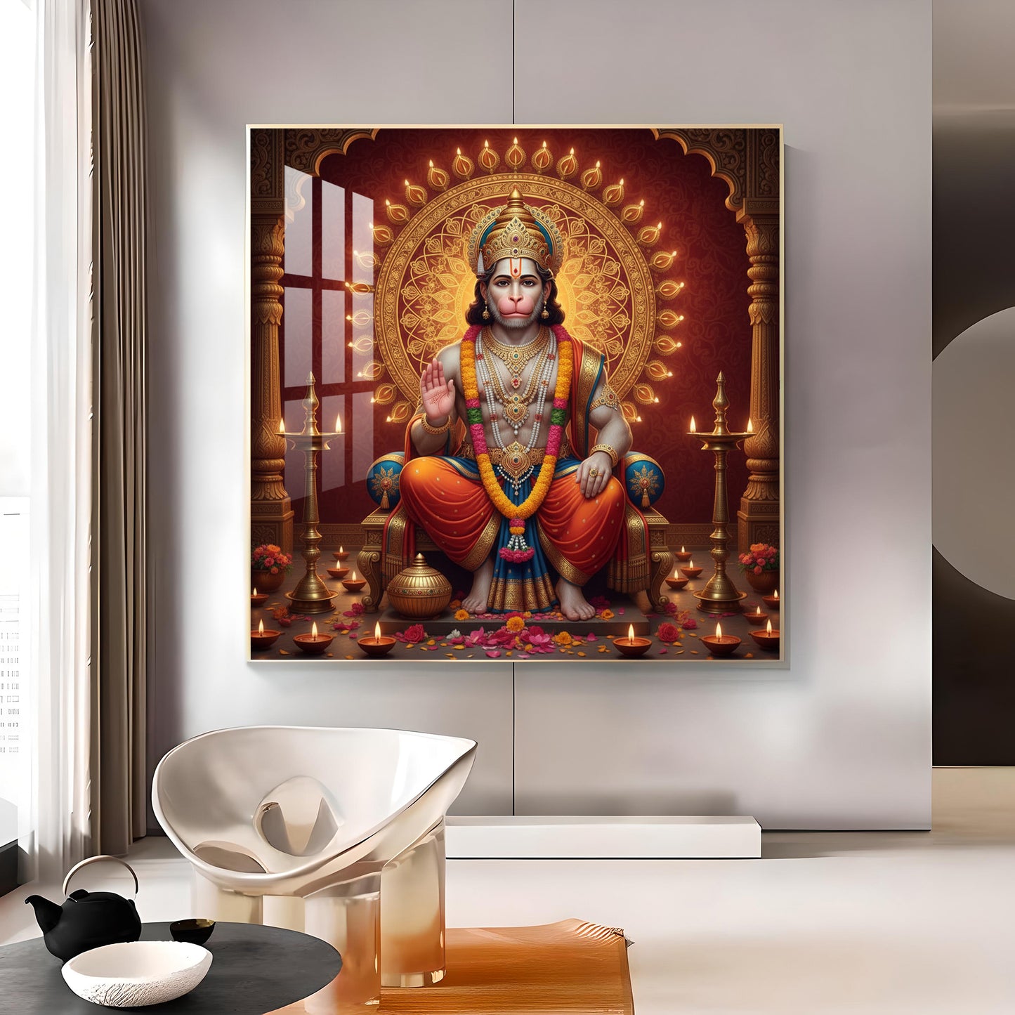 Divine Lord Hanuman Ji Glass Finish Square Wall Art