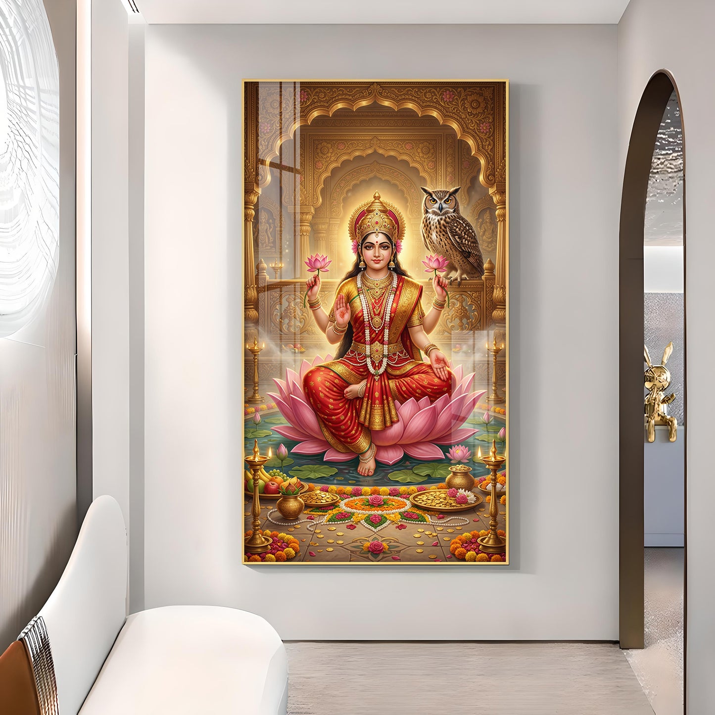 Goddess Mahalakshmi Glass Finish Vertical Wall Art