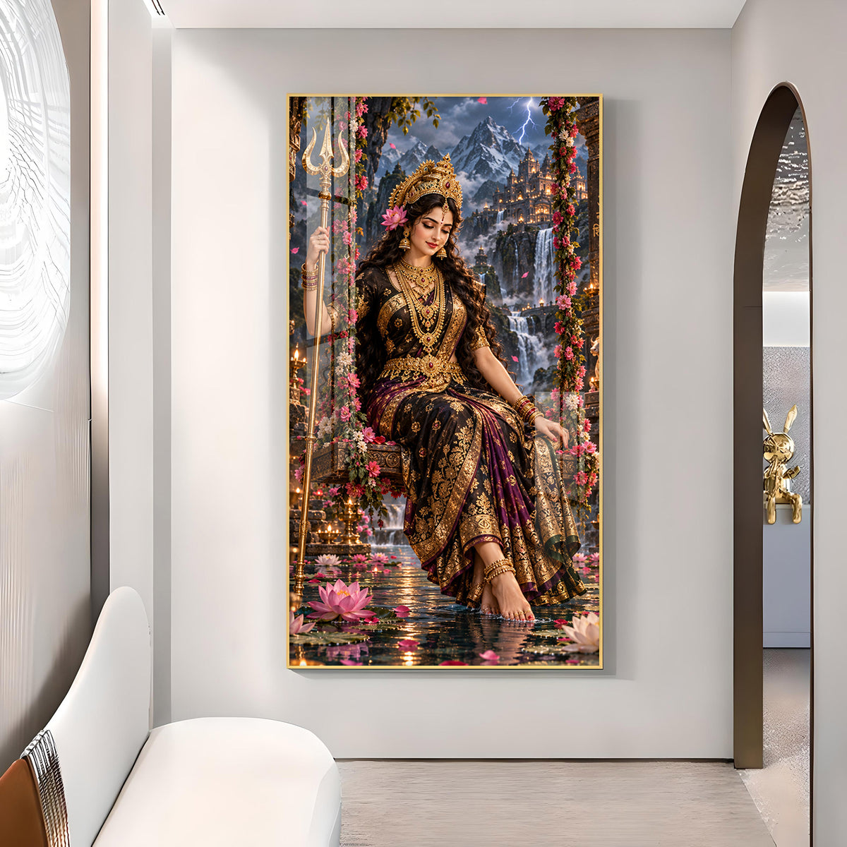 Maa Bhavani Glass Finish Vertical Wall Art