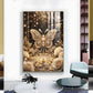 Golden Butterfly Embellished With Pearls Glass Finish Vertical Wall Art