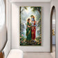 Radha Krishna Divine Aura Glass Finish Vertical Wall Art