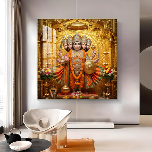 Panchmukhi Hanuman Ji Glass Finish Square Wall Art