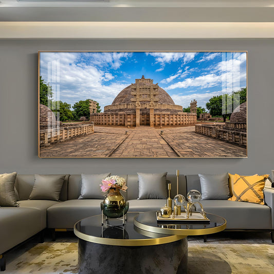 Stupa at Sanchi Glass Finish Horizontal Wall Art