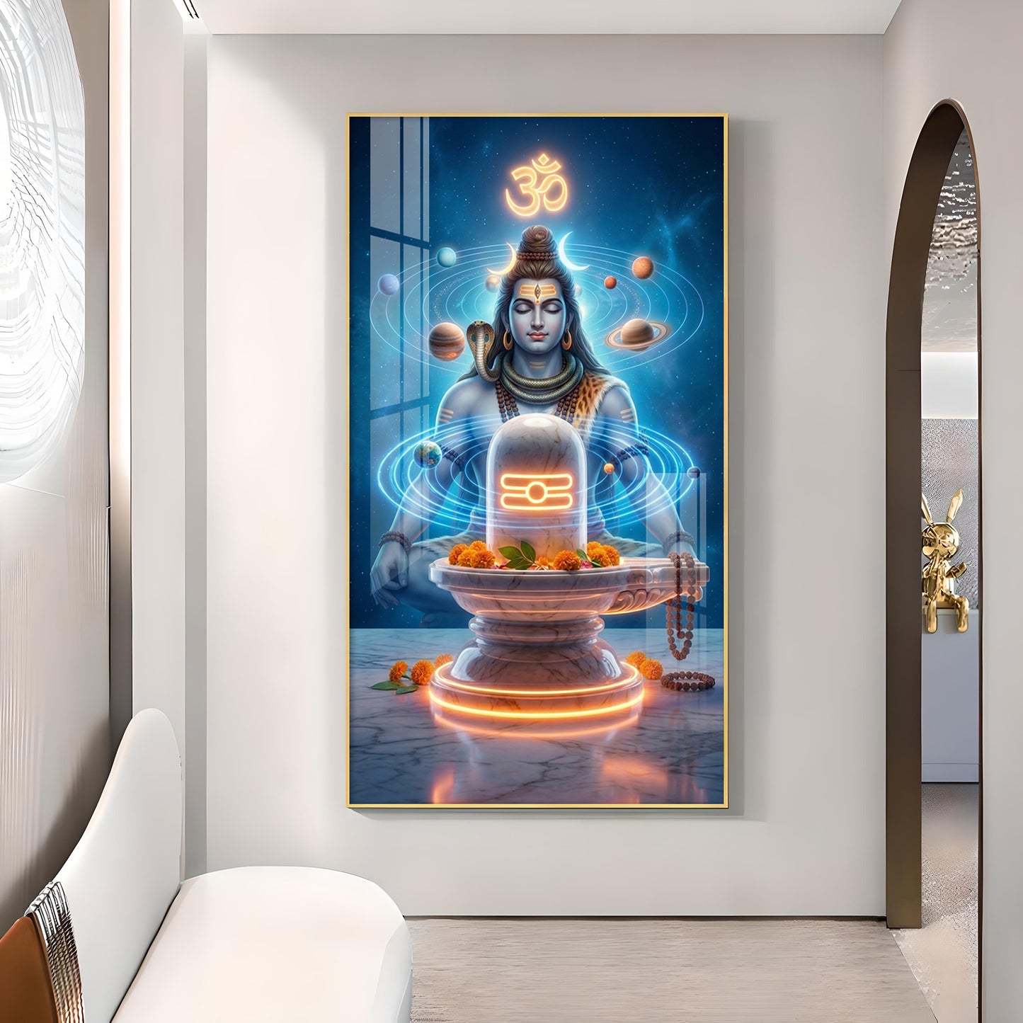 Meditating Lord Shiv Ji Glass Finish Vertical Wall Art