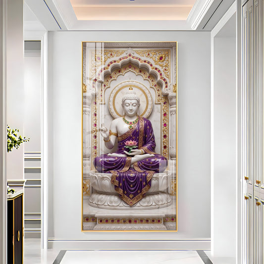 Elegant Gautam Buddha Glass Finish Vertical Wall Art